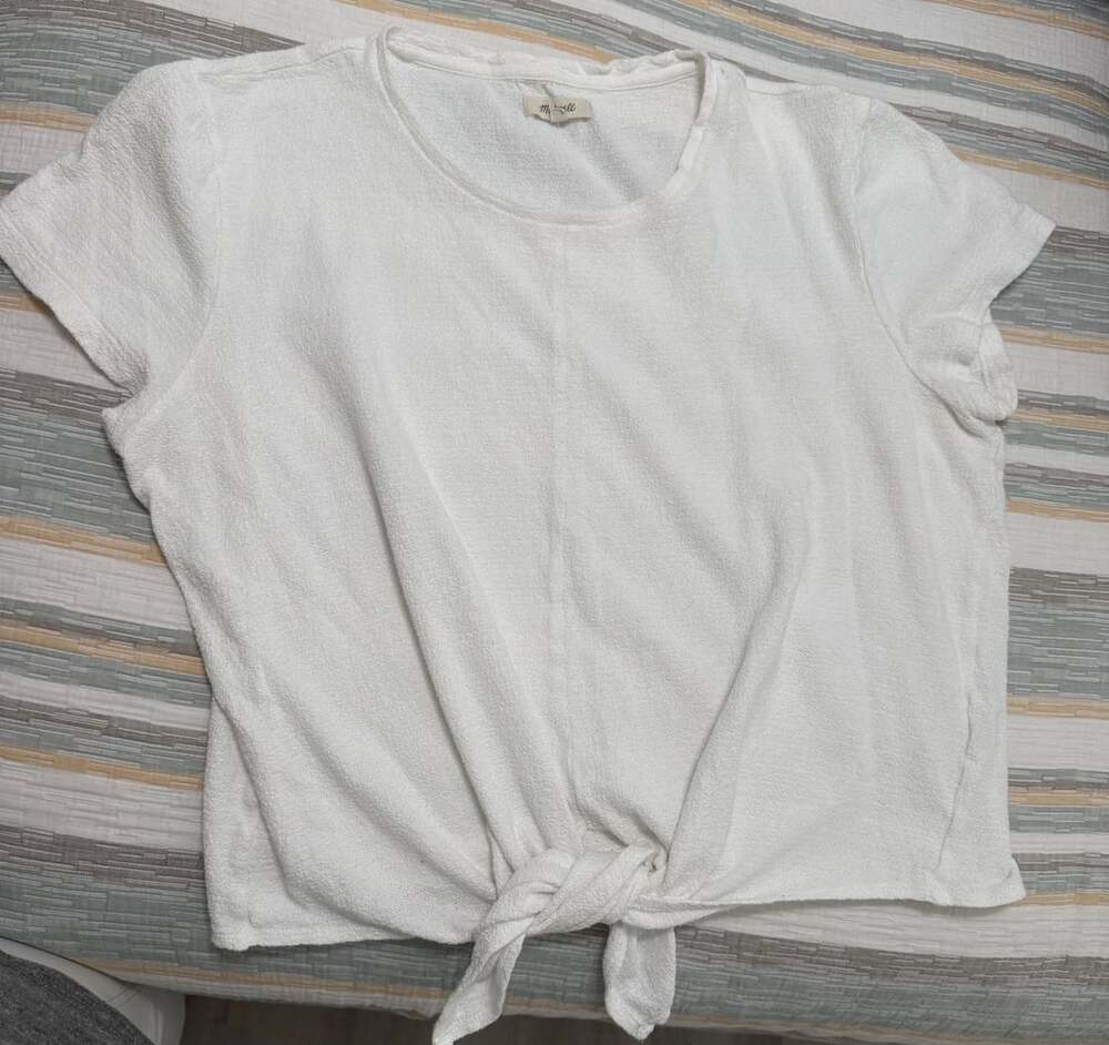 Madewell Tie Front Tee Size XL White Short Sleeve Cotton Top